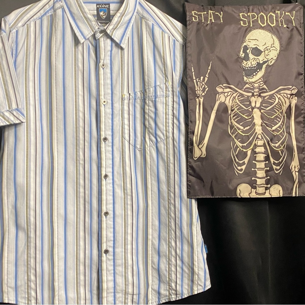 Kuhl Blue and White Striped Casual Button‎ Down Shirt